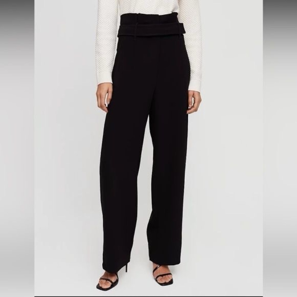 Aritzia Babaton High Waisted Black Wide Leg Pant Trousers with Removable Belt
